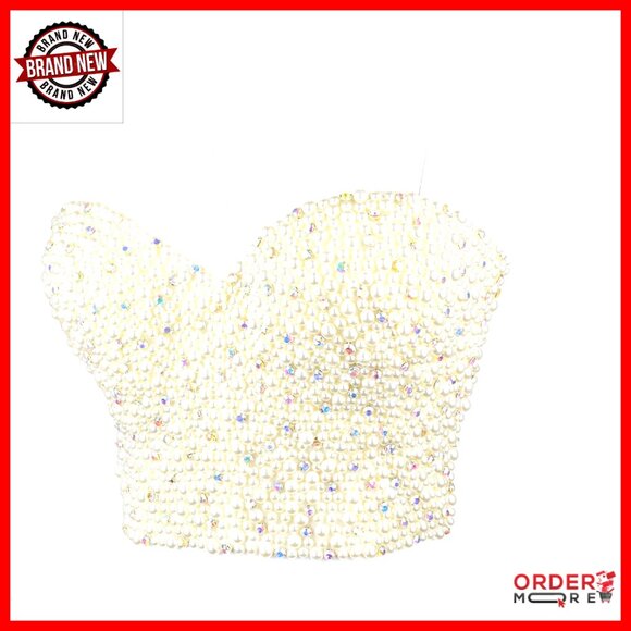 Pearl Rhinestone Bustier Corset Top Push Up Detachable Straps Y2K Chic
